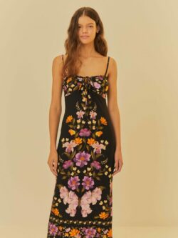 Farm Vestido Midi Estampado Borboleta Em Flor