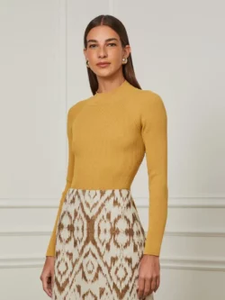 Animale Blusa De Tricot Com Gola Alta e Amarração Nas Costas Mostarda
