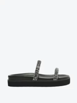Schutz Sandalia Papete Logo Pedraria Preta