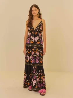 Farm Vestido Longo Borboleta em Flor