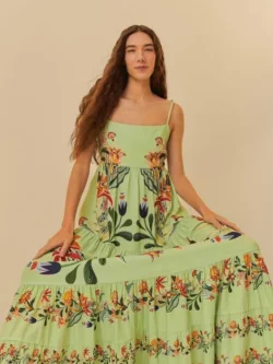 Farm Vestido Longo Marias Estampado Jade