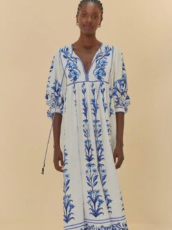 Farm Vestido Manga Longa Estampado Antônia