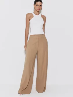 Zen Calça Pantalona Alfaiataria Com Cos Transpassado Kaki