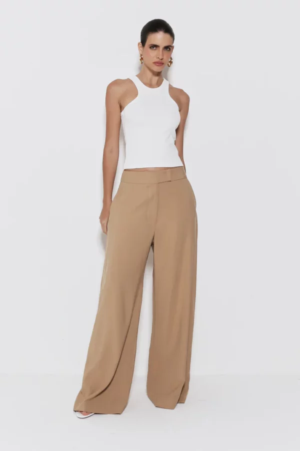 Zen Calça Pantalona Alfaiataria Com Cos Transpassado Kaki
