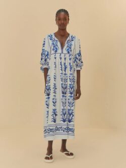 Farm Vestido Manga Longa Estampado Antônia