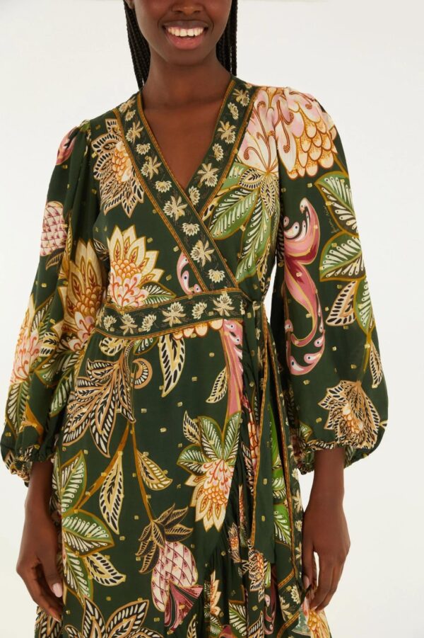Farm Vestido Longo Manga Estampado Floral Delhi Verde Goa - Imagem 2