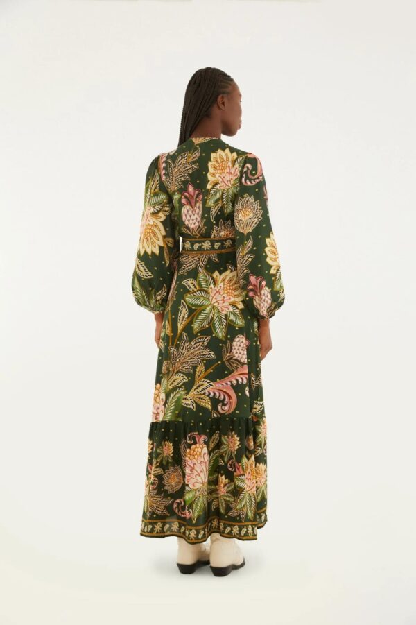 Farm Vestido Longo Manga Estampado Floral Delhi Verde Goa - Imagem 3