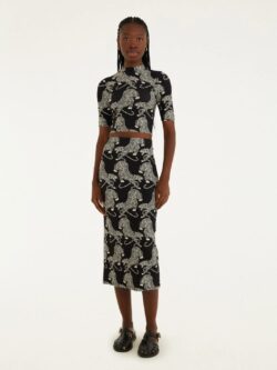 Farm Saia Midi Estampada Tigres