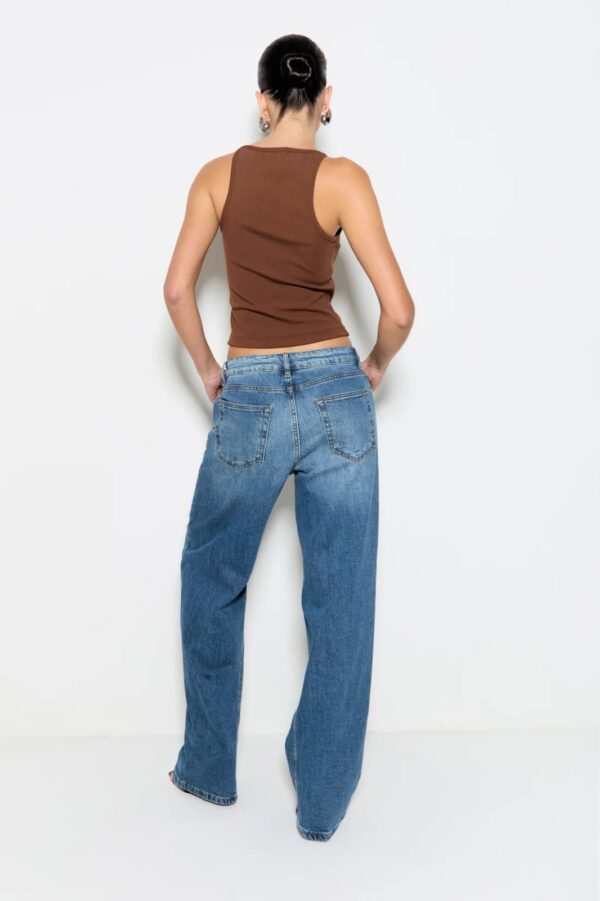 Zen Calça Reta Jeans com Costura Diagonal na Barra Azul Escuro - Imagem 3
