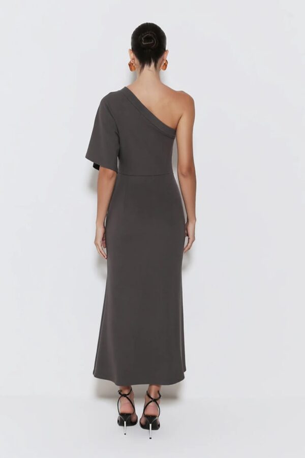 Zen Vestido Midi um Ombro só com Frisos Cinza - Imagem 3