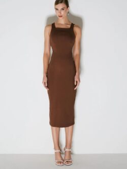 Zen Vestido Midi com Detalhe em Tiras nas Costas Marrom