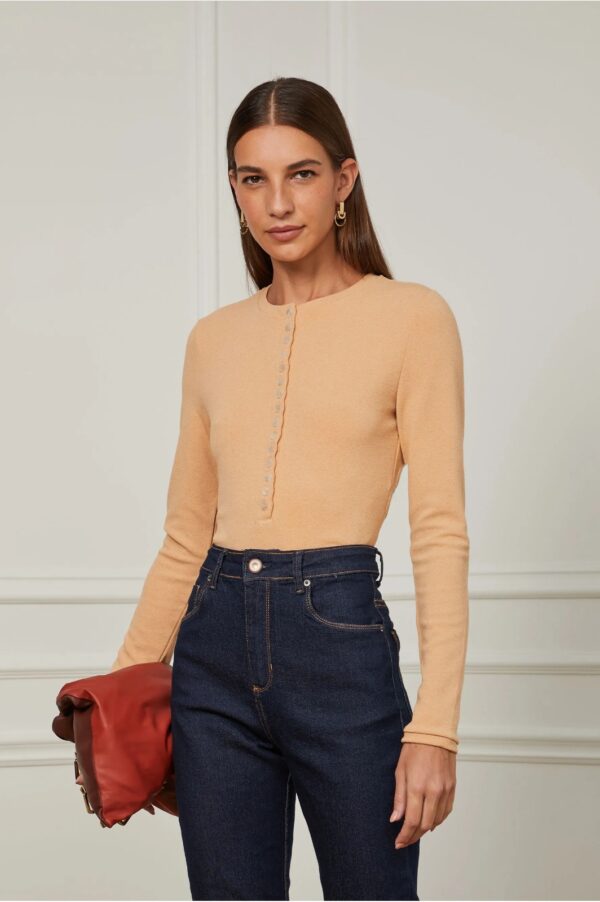 Animale Blusa Manga Longa Textura Bege Amentegado