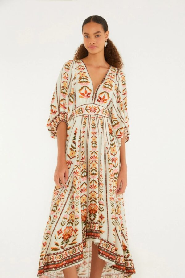 Farm Vestido Longo Estampado Tapete De Cor - Imagem 3