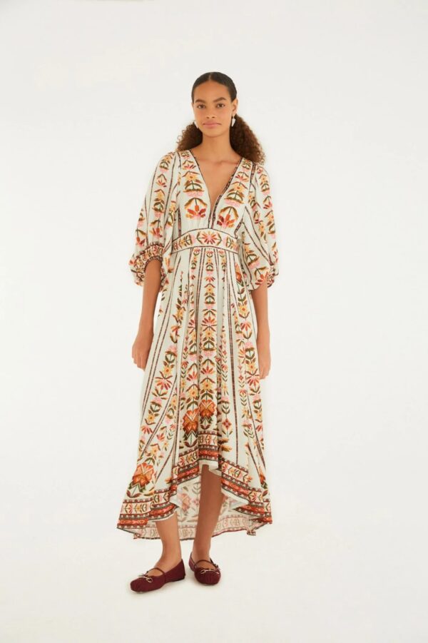 Farm Vestido Longo Estampado Tapete De Cor