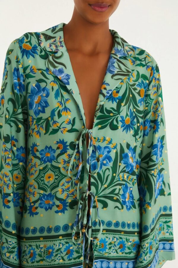 Farm Blusa Amarração Estampada Azulejo Florido - Imagem 2