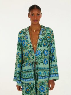 Farm Blusa Amarração Estampada Azulejo Florido