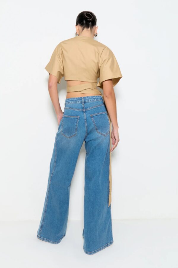 Zen Calça Pantalona Jeans Com Bolsos Pespontados - Imagem 2