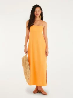 Farm Vestido Reto Alcinhas Laranja