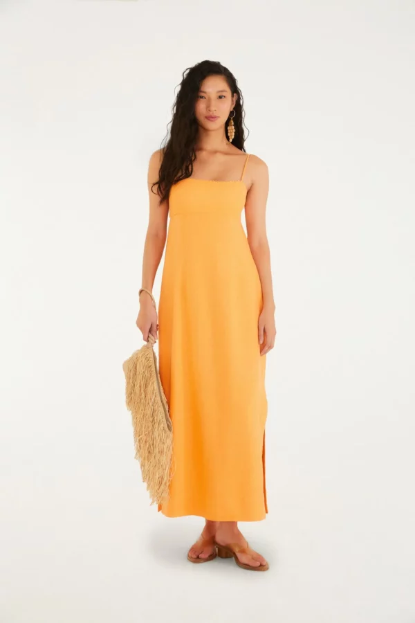 Farm Vestido Reto Alcinhas Laranja