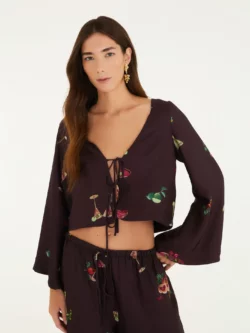 Farm Blusa Amarração Estampada Coquetel Tropical
