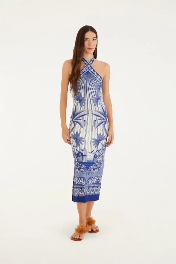 Farm Vestido Midi Estampado Afeto Tropical