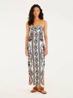 Farm Vestido Midi Estampado Lenço Náutico