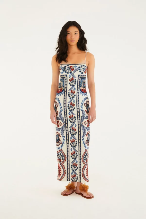 Farm Vestido Midi Estampado Lenço Náutico