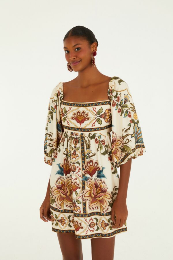 Farm Vestido Curto Estampado Jardim Majestoso