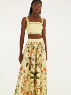 Farm Saia Evasê Estampada Bosque Chic