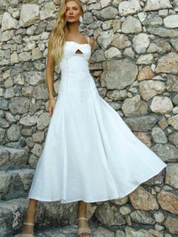Zen VESTIDO MIDI COM DETALHE DE ENTREMEIO ABERTURA BUSTO BRANCO