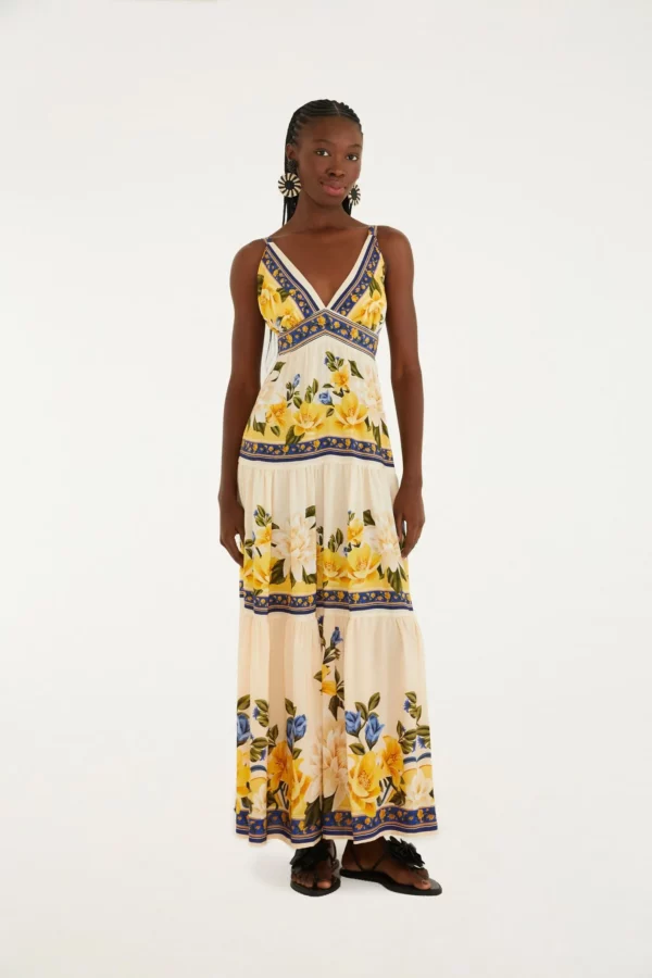 Farm Vestido Longo Estampado Flor Do Rio