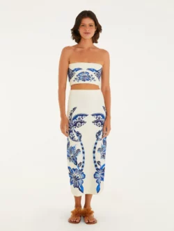 Saia Midi Reta Estampada Coqueiro Tropical