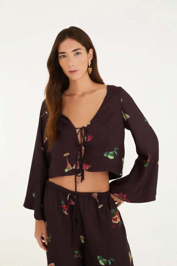 Farm Blusa Amarração Estampada Coquetel Tropical