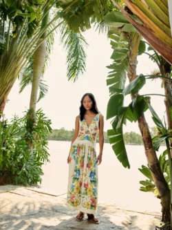 Farm Vestido Longo Estampado Tropicalzinho Lenço