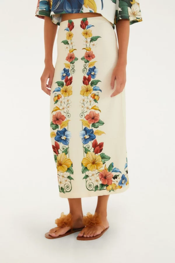 Farm Saia Reta Midi Estampado Tropicalzinho Lenço - Imagem 2