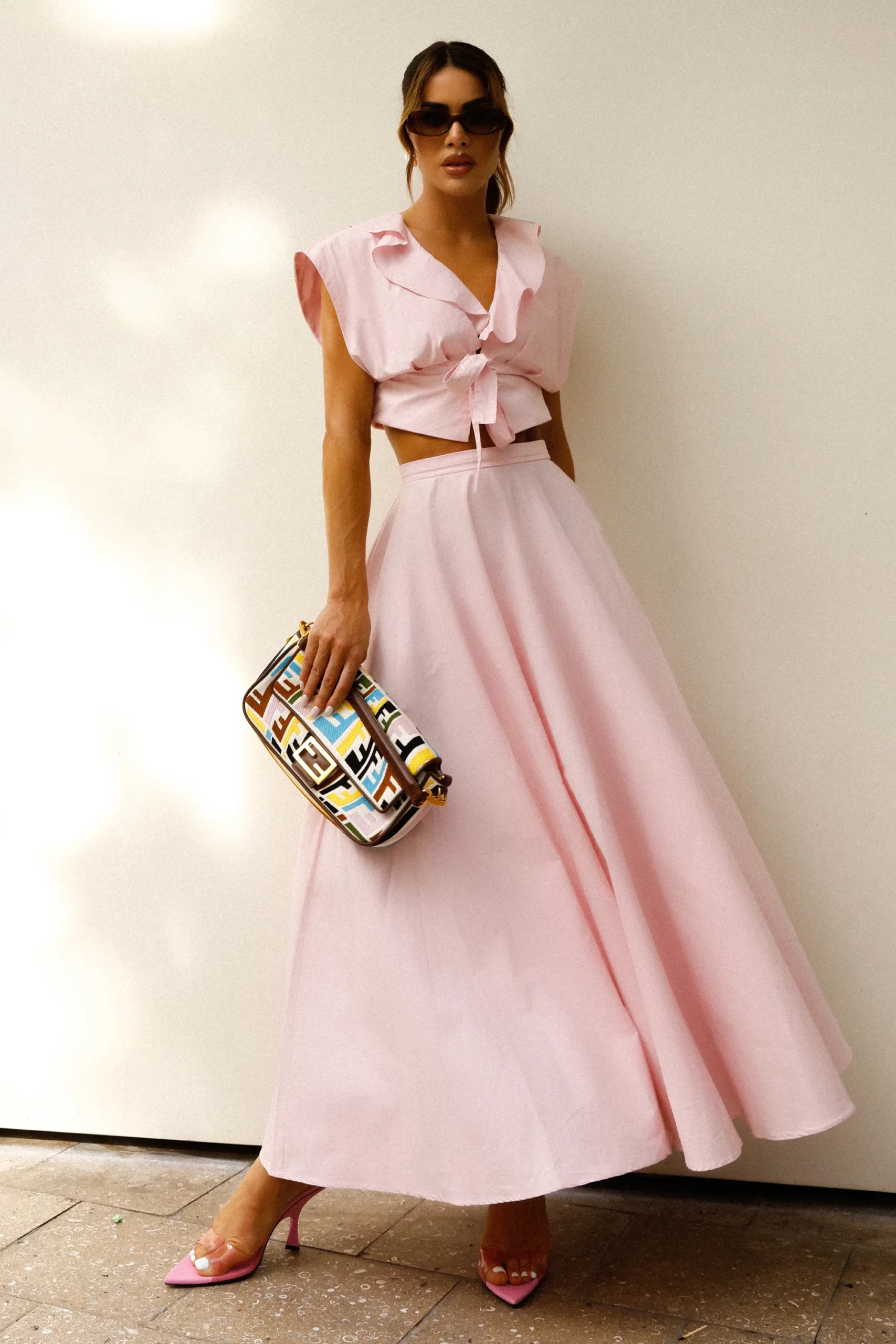 Zen SAIA MIDI RODADA AMPLA E ACINTURADA ROSA BEBE