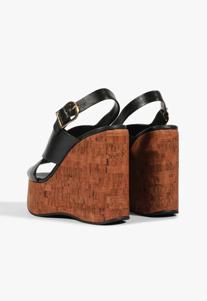 Schutz Sandália Anabela Couro Preta - Imagem 3