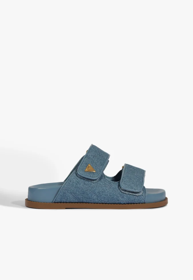 Schutz Sandália Papete Tiras Couro Jeans Azul - Imagem 2