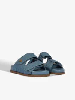 Schutz Sandália Papete Tiras Couro Jeans Azul