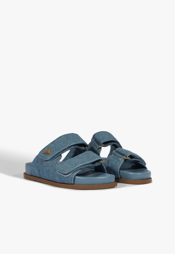 Schutz Sandália Papete Tiras Couro Jeans Azul