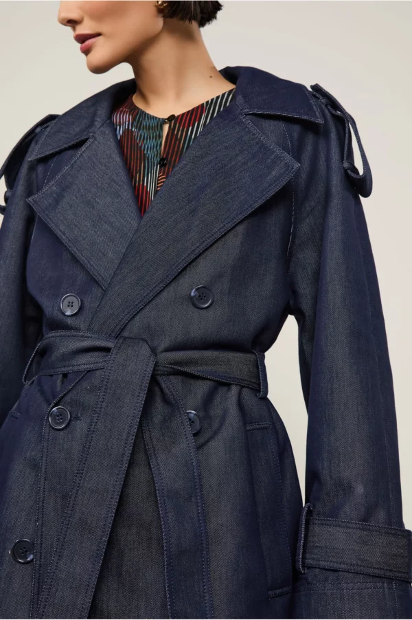 Animale Trench Coat Jeans Com Faixa Para Amarração - Imagem 2