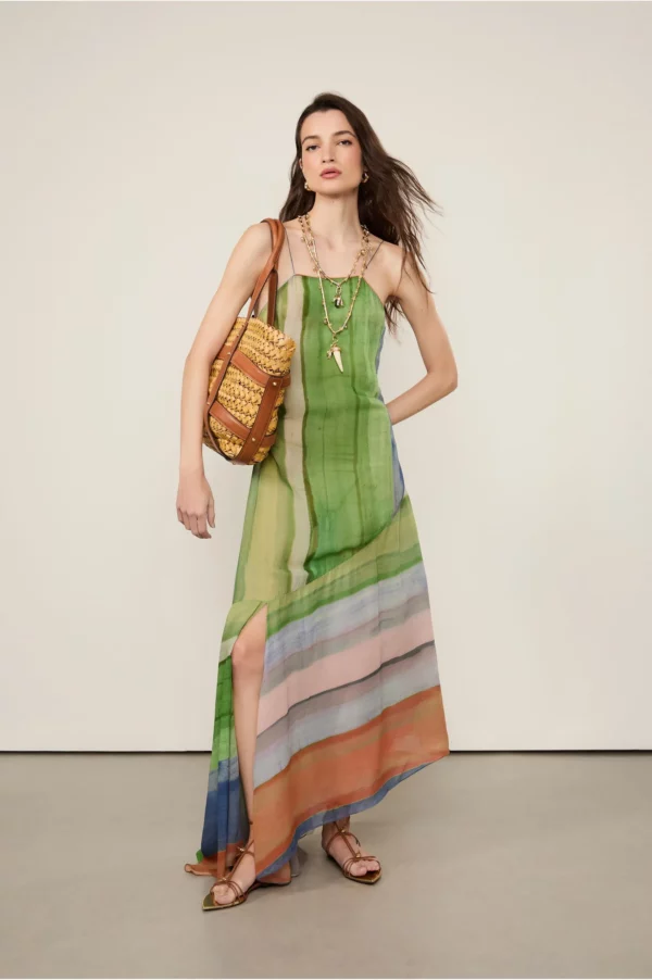 Animale Vestido De Georgette Pesado Midi Estampado Decote Reto
