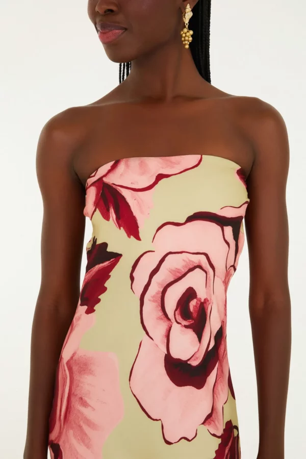Farm Vestido Longo Sem Alça Estampado Rosas Pintadas - Imagem 2