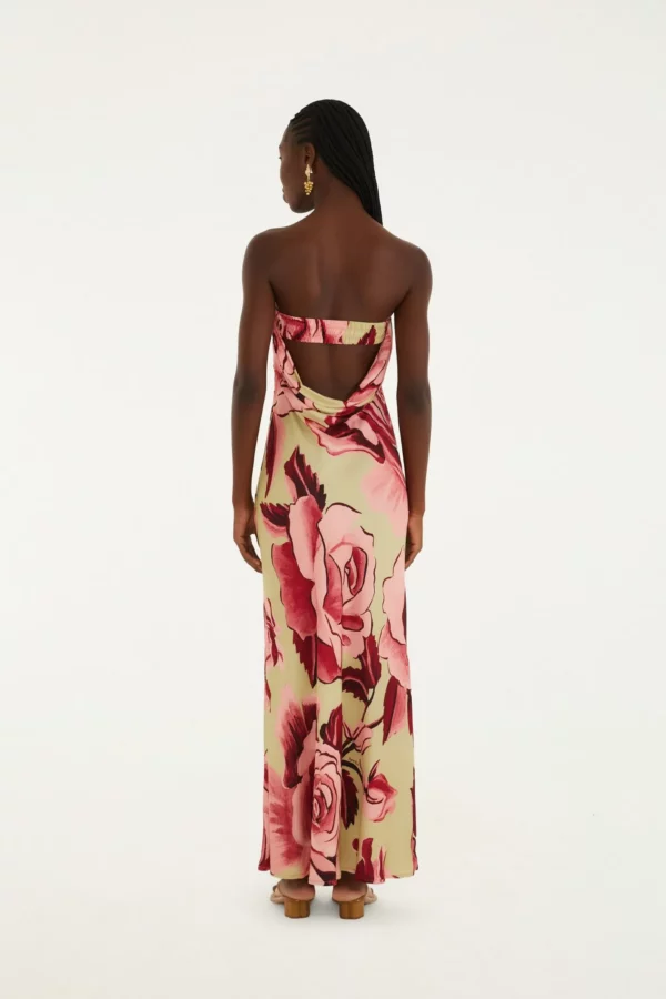 Farm Vestido Longo Sem Alça Estampado Rosas Pintadas - Imagem 3