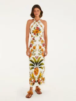 Farm Vestido Midi Frente Única Estampado Bosque Chic
