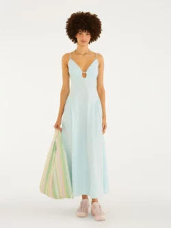 Farm Vestido Alcinhas Decote Azul