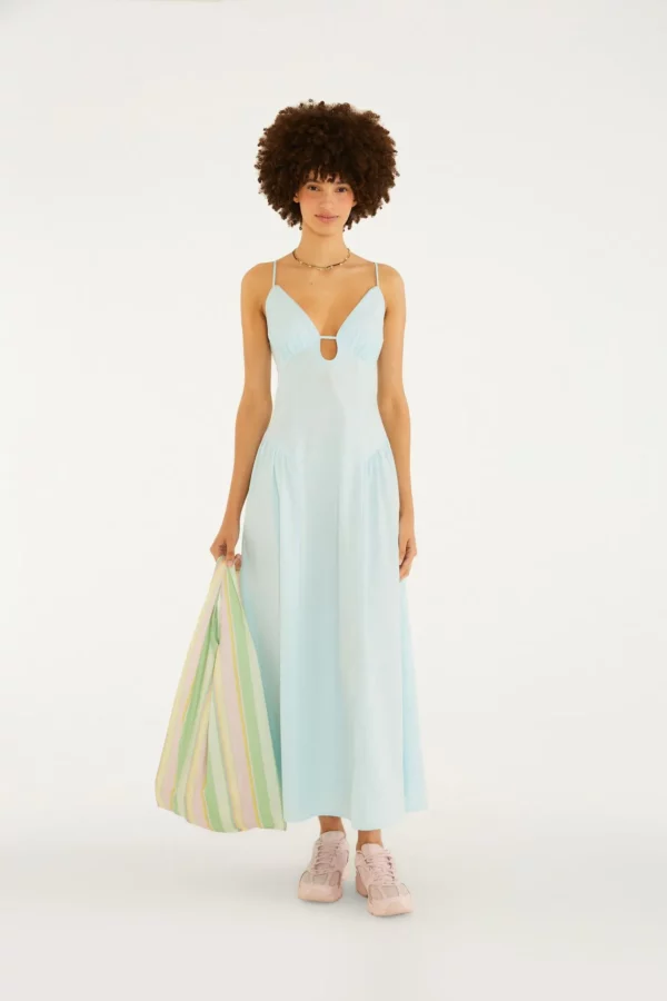 Farm Vestido Alcinhas Decote Azul
