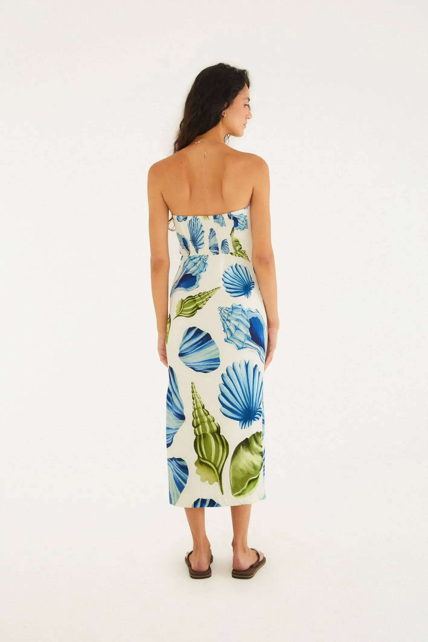 Farm Vestido Midi Sem Alça Estampado Concha Litoral - Imagem 3