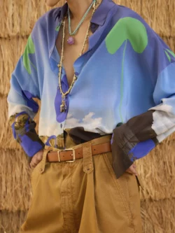 Animale Camisa De Seda Ampla Estampada Manga Longa