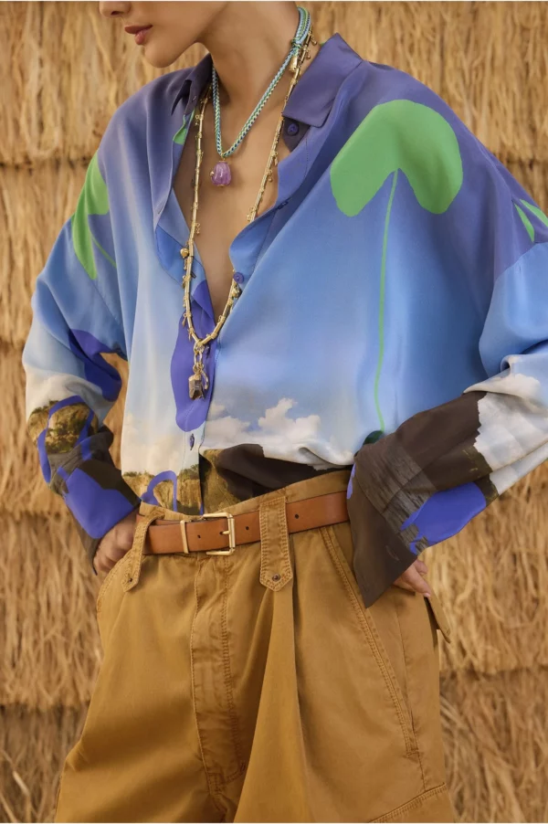 Animale Camisa De Seda Ampla Estampada Manga Longa